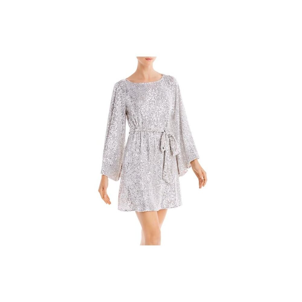 Jay Godfrey Silver Sequined Belted Mini Dress